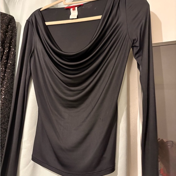 Les Copains Black draped cowl neck top made in Italy stretch long sleeve minimal - Picture 4 of 6